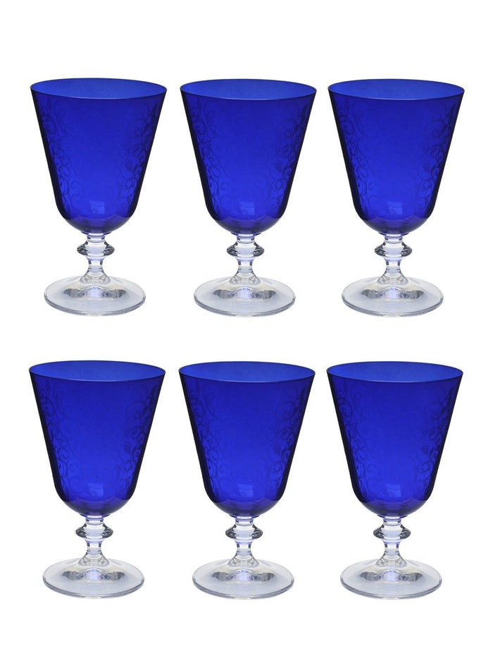 Wine glass set - Bohemia Crystal Bella Dark Blue Pantograph 350 ML Set of 6 pcs | Cocktail Glass