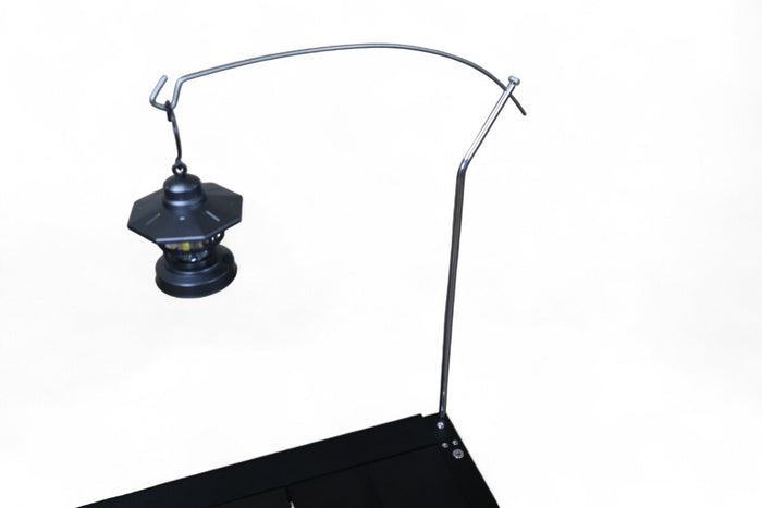 Lantern hanging over the table from the 580 mm arm of the Biloc lantern hanger.