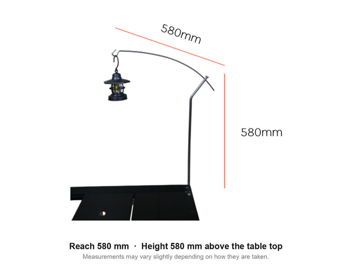 Dimension drawing: 580 mm reach and 580 mm height above the table top.