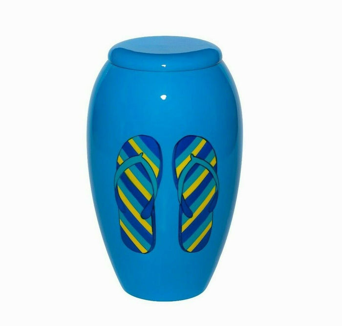 Blue 210 Cubic Inches Large/Adult Flip Flops Funeral Cremation Urn for Ashes