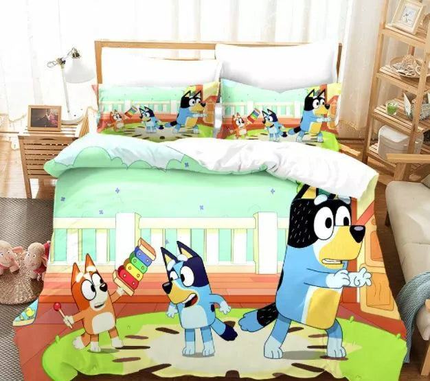 Bluey Bedding Set Pattern Kids Quilt Cover Without Filler