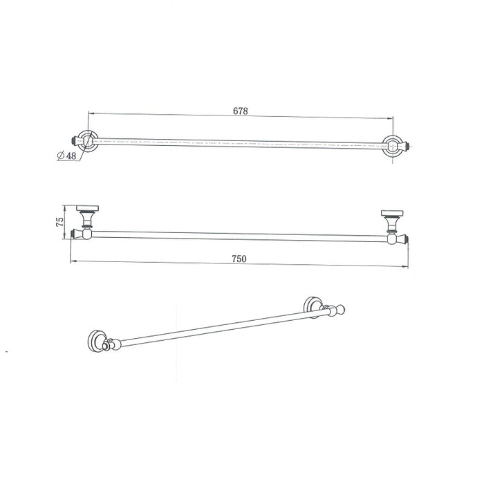 Bordeaux/Montpellier 750mm Traditional Single Towel Rail - Acqua Bathrooms