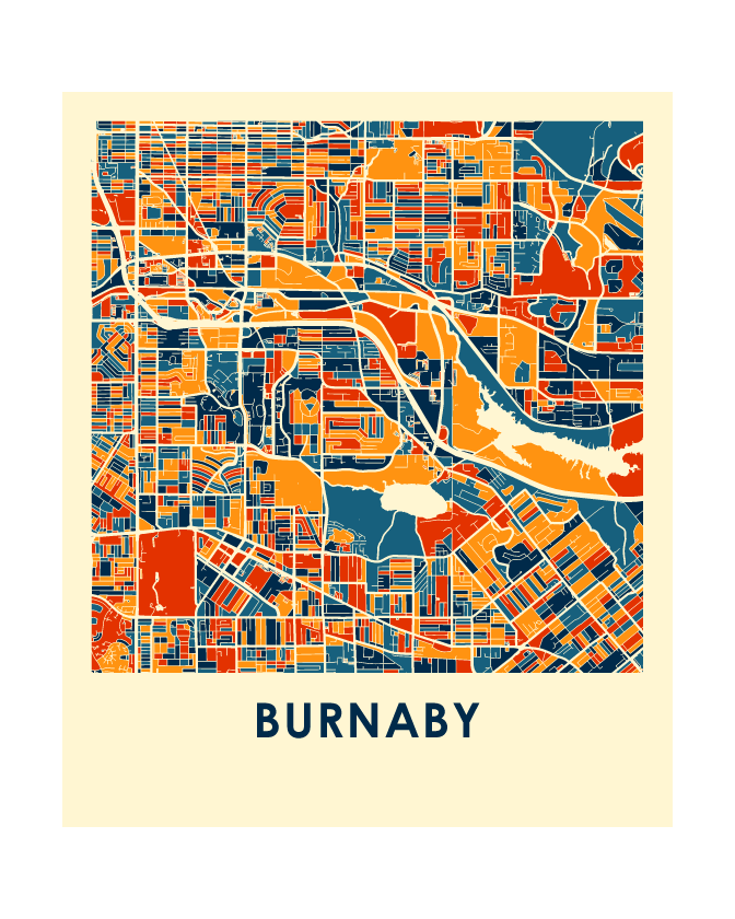 Burnaby British Columbia Map Print - Full Color Map Poster