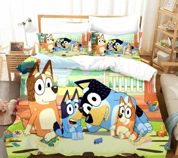 Cartoon Bluey Bedding Set Pattern Kids Quilt Cover Without Filler