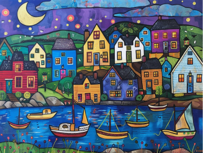 Coastal Village at Twilight