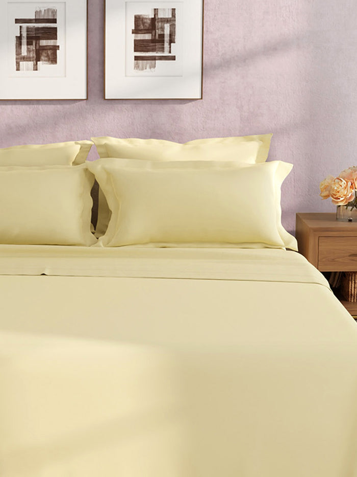 Cotton Charm 100% Cotton 400 TC King Bedsheet with 4 Pillow Covers | Yellow Dyed Solid Bedsheet Set