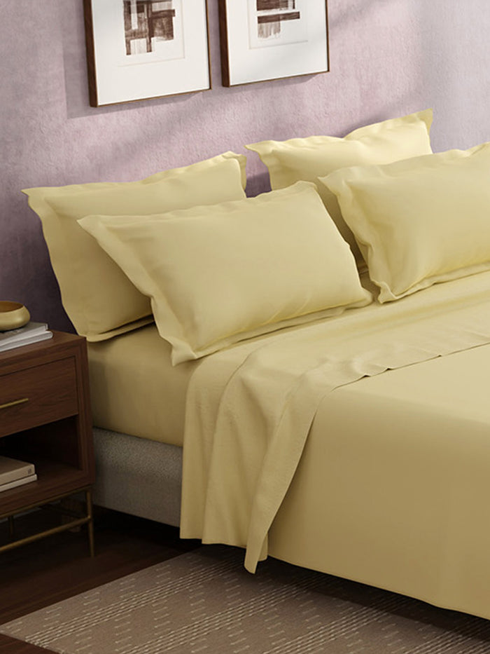 Cotton Charm 100% Cotton 400 TC King Bedsheet with 4 Pillow Covers | Yellow Dyed Solid Bedsheet Set