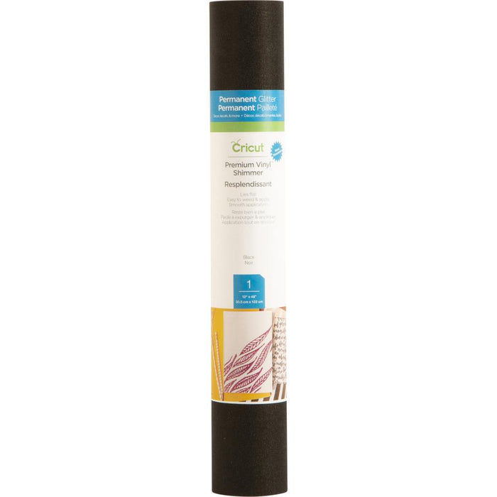 Cricut - Shimmer Vinyl 12"X48" Roll - Black. Ideal for making removable decals, labels, home decor, media covers and other DIY projects! Cut intricate images that adhere but leave behind no stubborn residue. This package contains one 12x48 inch roll of vinyl. Imported. Available at Embellish Away located in Bowmanville Ontario Canada.