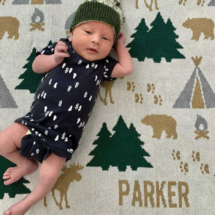 Custom Personalized Baby Sustainable Knit Throw Blanket - Happy Camper