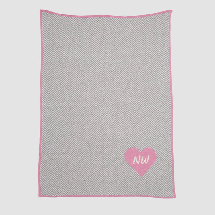 Custom Personalized Baby Sustainable Knit Throw Blanket - Herringbone Heart