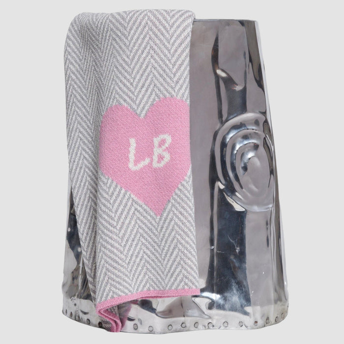 Custom Personalized Baby Sustainable Knit Throw Blanket - Herringbone Heart