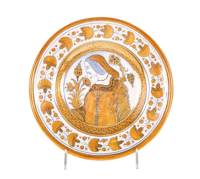 Deruta Reproduction "Bella Donna" Style Plate with Figure in Loose Blouse