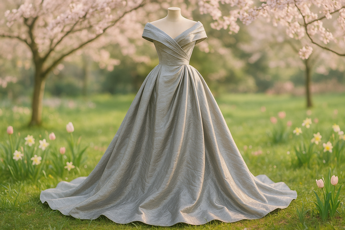 a lovely dress with detail oudoor spring with Double Face Taffeta Textured Silk - Silver