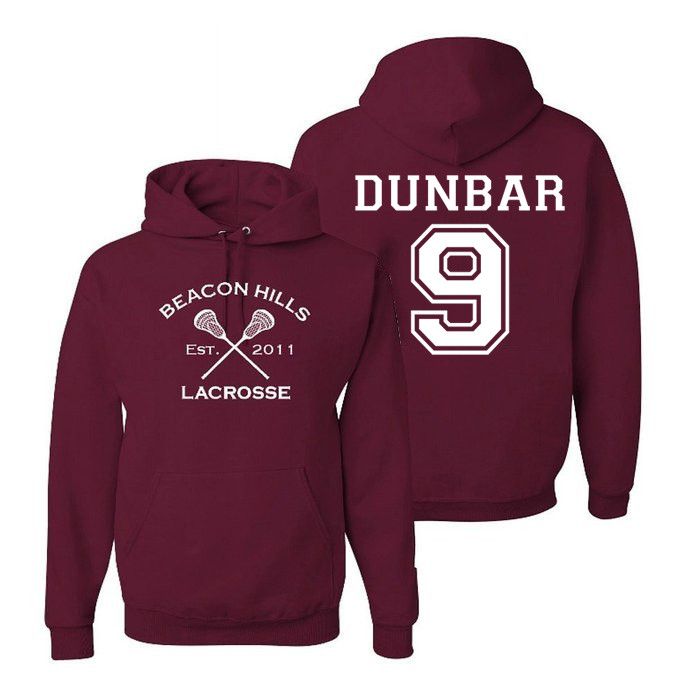 Dunbar 9 Teen Wolf Hoodie Beacon Hills Inspired Lacrosse Adult Fashion Hoodie Apparel Hoodie Maroon
