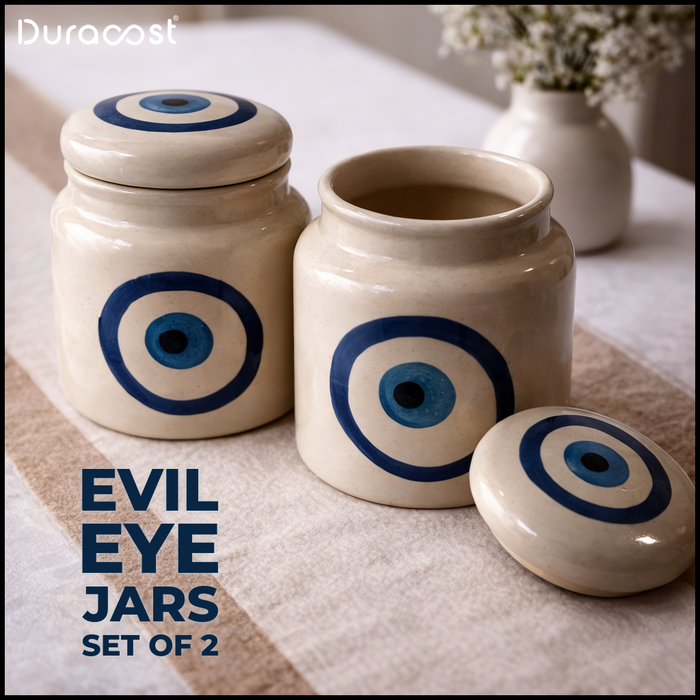 DuraCast® Evil Eye Jars – Ceramic Storage Jars Set of 2 | Designer Kitchen Containers