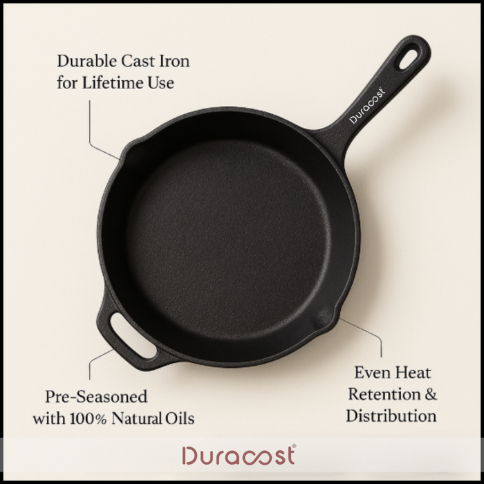 DuraCast® India Cast Iron Skillet: Sear, Saute, and Sizzle with Authentic Flavors | Pre-Seasoned
