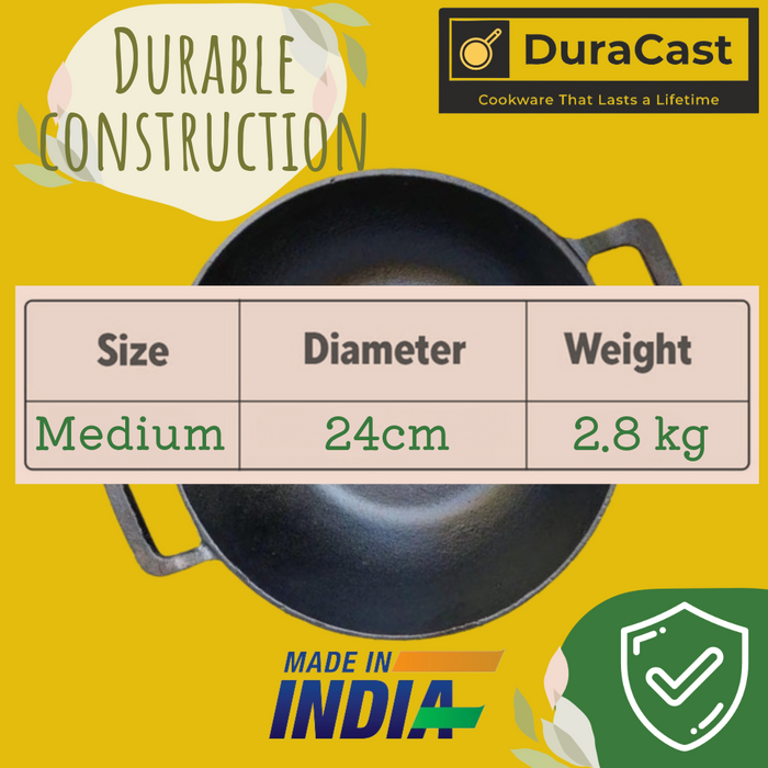 DuraCast India Combo of Cast Iron 30cm Tawa, 25cm Skillet and 24cm Kadhai