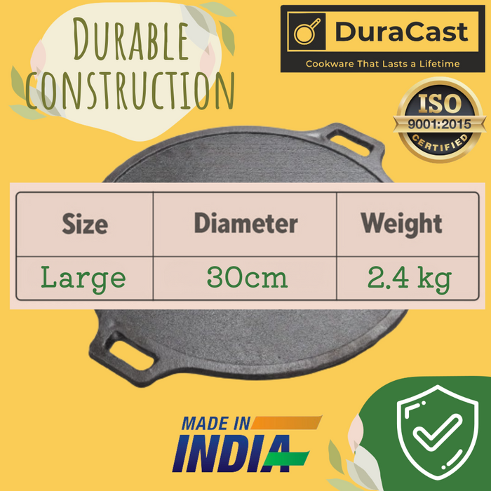 DuraCast India Combo of Cast Iron 30cm Tawa, 25cm Skillet and 24cm Kadhai