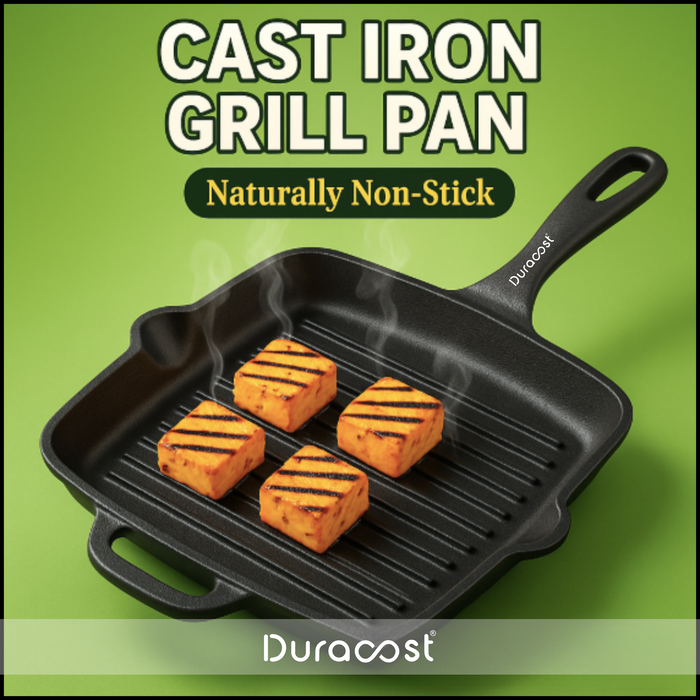 DuraCast® Premium Cast Iron Grill Pan – Heavy Duty Non-Stick Pan for Perfect Grilling & Searing