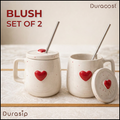 DuraSip™ Blush Ceramic Mug Set of 2 with Lid & Stainless Steel Straw