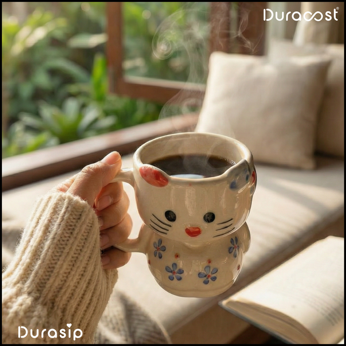 DuraSip™ Meow Mugs | Cute Cat-Shaped Ceramic Mugs – Set of 2