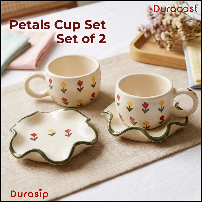 DuraSip™ Petals Ceramic Cup & Saucer Set (Set of 2)