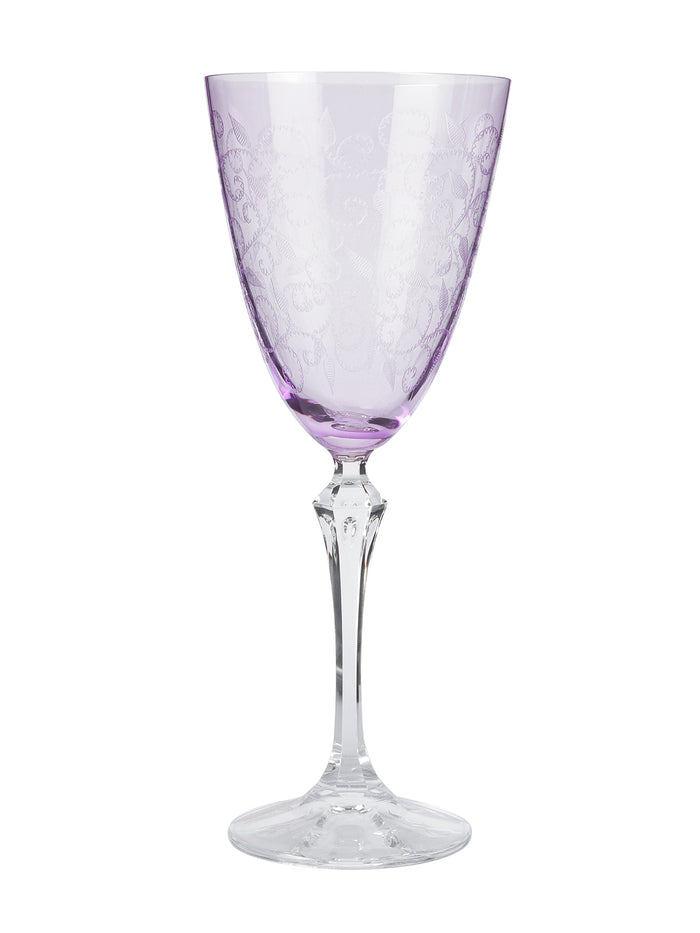 Elegant wine glass with unique etched pantograph design