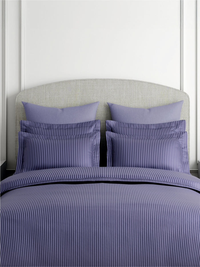 Emblem 100% Cotton 300 TC King Bedsheet with 2 Pillow Covers | Blue Stripes Bedsheet Set
