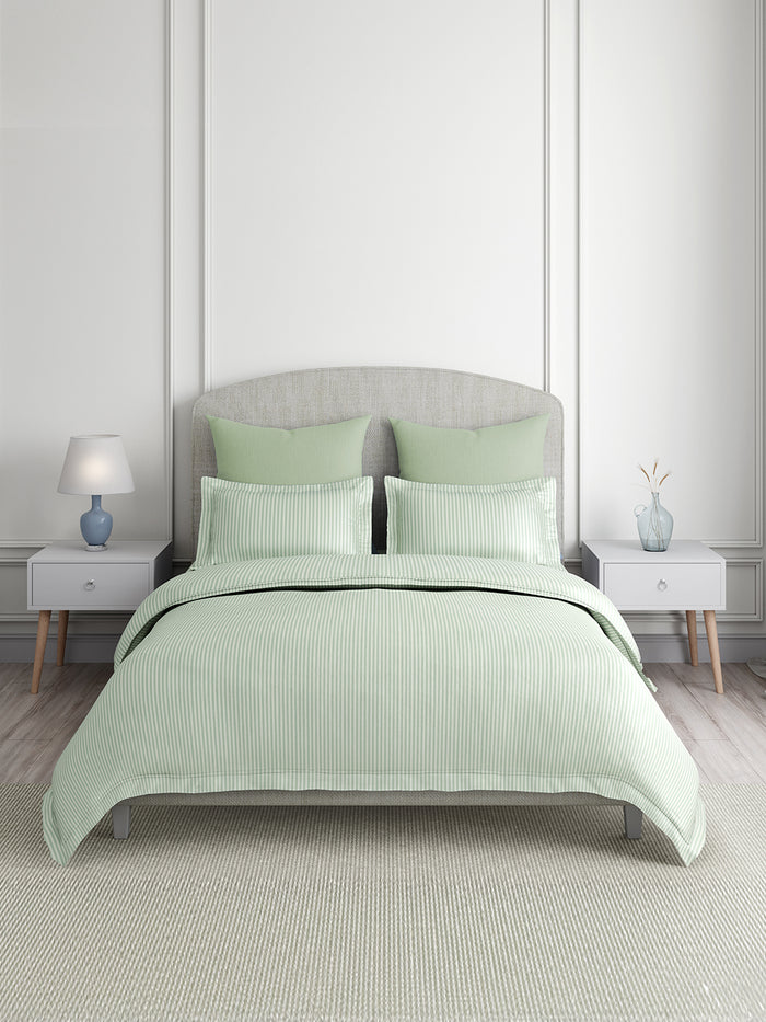Emblem 100% Cotton 300 TC King Bedsheet with 2 Pillow Covers | Green Stripes Bedsheet Set