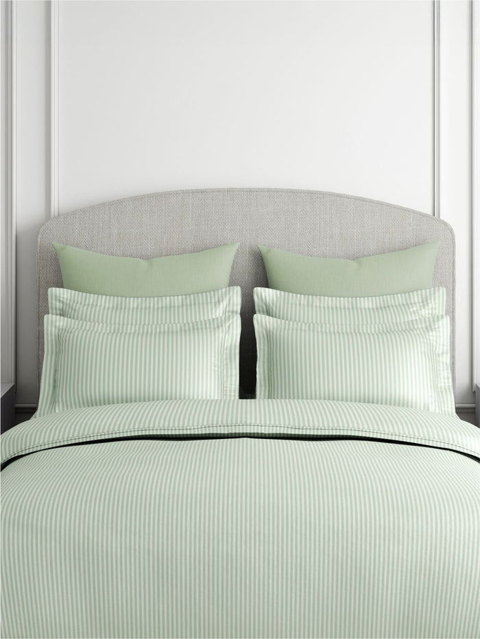 Emblem 100% Cotton 300 TC King Bedsheet with 2 Pillow Covers | Green Stripes Bedsheet Set