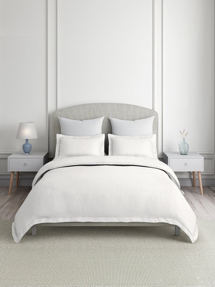 Emblem 100% Cotton 300 TC King Bedsheet with 2 Pillow Covers | White Stripes Bedsheet Set
