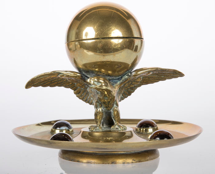 English Brass & Scottish Agate Mounted Inkwell