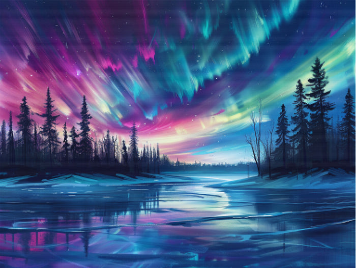 Frozen Lake Under The Aurora Borealis