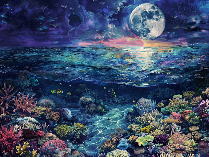 Full Moon Over Coral Seascape