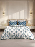 Gardenia Augusta 100% Cotton 300 TC King Bedsheet with 2 Pillow Covers | Blue & White Digitally Printed