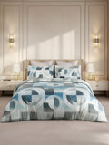 Gardenia Augusta 100% Cotton 300 TC King Bedsheet with 2 Pillow Covers | Blue & White Digital Geometrical Print