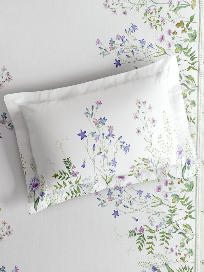 Gardenia Augusta 100% Cotton 300 TC King Bedsheet with 2 Pillow Covers | White & Green Floral Bedsheet Set