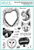 Gina K. Designs - Stamps - Forest Friends. Forrest Friends is a stamp set by Gina K Designs. This set is made of premium clear photopolymer and measures 6" X 8".   Made in the USA  Coordinating die set sold separately.