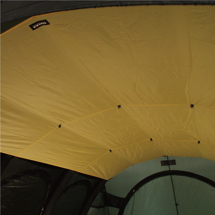 Yellow Gopamir T720+ Inner Liner attached under the shelter ceiling, black gear loops visible along its seams
