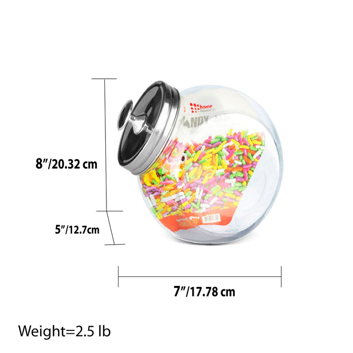 Home Basics Round Glass Candy Storage Jar with Stainless Steel Lid – Clear Kitchen Organizer