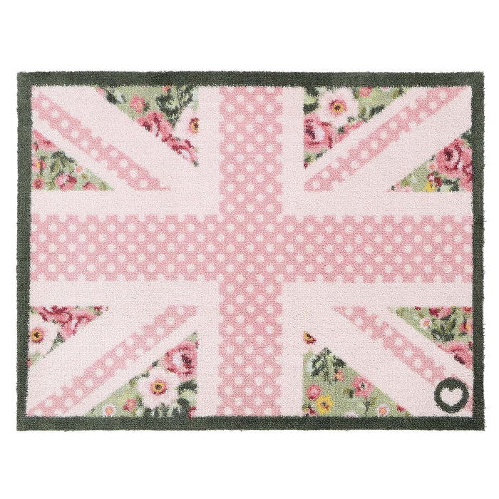 Country Rose Flag Doormat- 100% recycled cotton doormat featuring a pink union jack flag surround by florals.