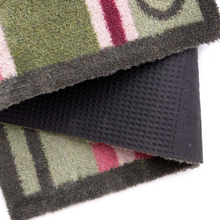 Country Rose Stripe Detail- Made from 100% recycled cotton doormat featuring pink, white and green stripes.