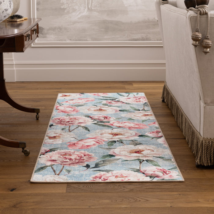 Hug Rug Eco-Washable Blooming Peonies Powder Blue