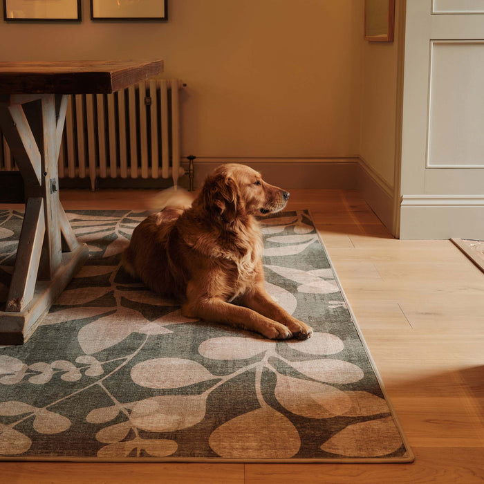 Hug Rug Eco-Washable Eden Leaves Green