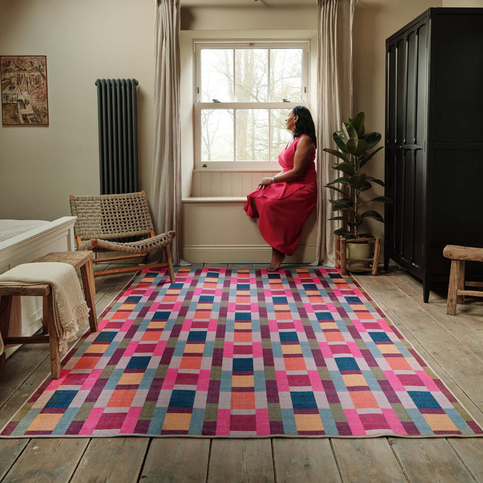 Hug Rug Eco-Washable Jude Geo Weave Bright