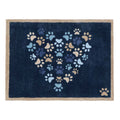 Paws For Love Blue Doormat- 100% recycled cotton doormat featuring multi- directional paw prints in a heart shape.