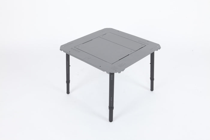 BUENOFE IGT Connect Table 1.5 assembled with four quick-slot legs and top plates into a standalone square 1.5-unit table, shown at a three-quarter angle on a white studio background.