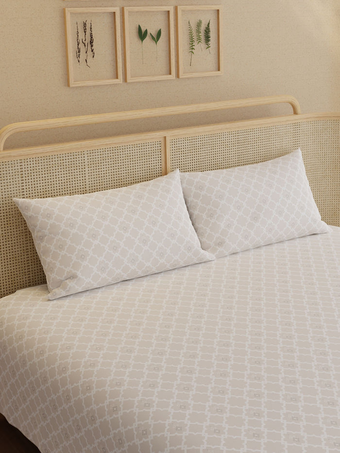 Indo Musk 100% Kasturi Cotton 200 TC King Bedsheet with 2 Pillow Covers | Beige Ethnic Print Bedsheet Set