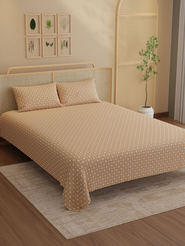 Indo Musk 100% Kasturi Cotton 200 TC King Bedsheet with 2 Pillow Covers | Brown Ethnic Print Bedsheet Set