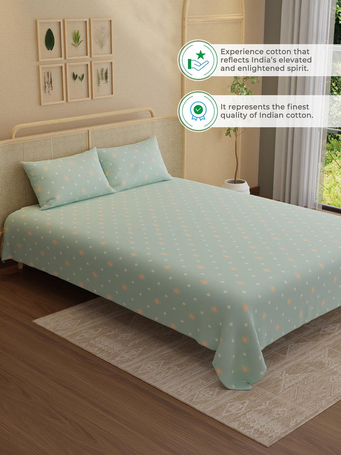 Indo Musk 100% Kasturi Cotton 200 TC King Bedsheet with 2 Pillow Covers | Grey & Red Ethnic Print Bedsheet Set